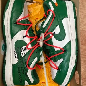 Off-White Green and White Sneakers with Red Accents